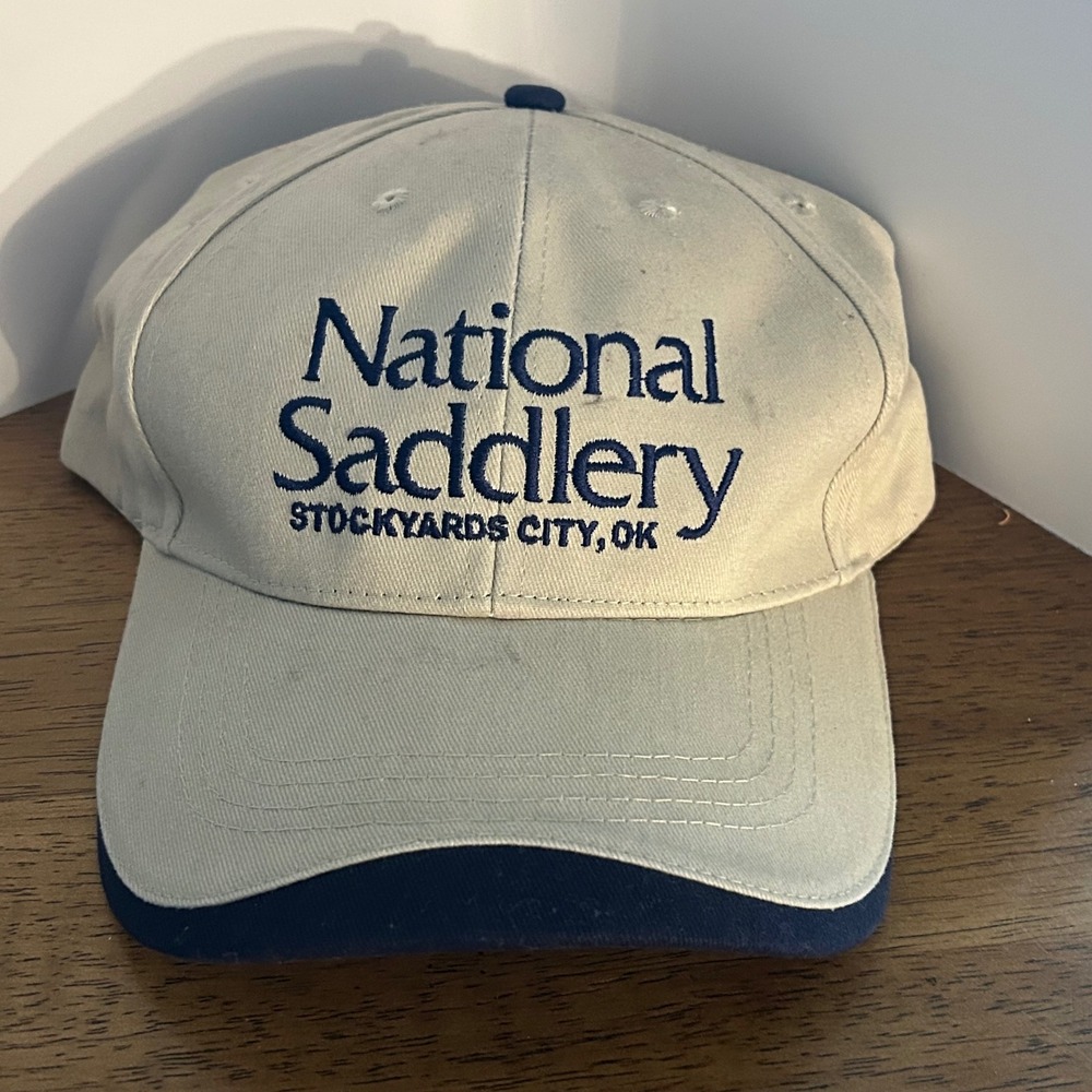 National Saddlery Baseball Cap Mens OSFA Tan Blue Stockyards‎ City OK Embroidery